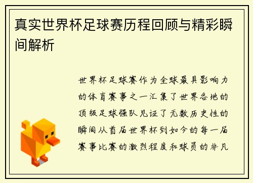 真实世界杯足球赛历程回顾与精彩瞬间解析 真实世界杯足球赛历程回顾与精彩瞬间解析